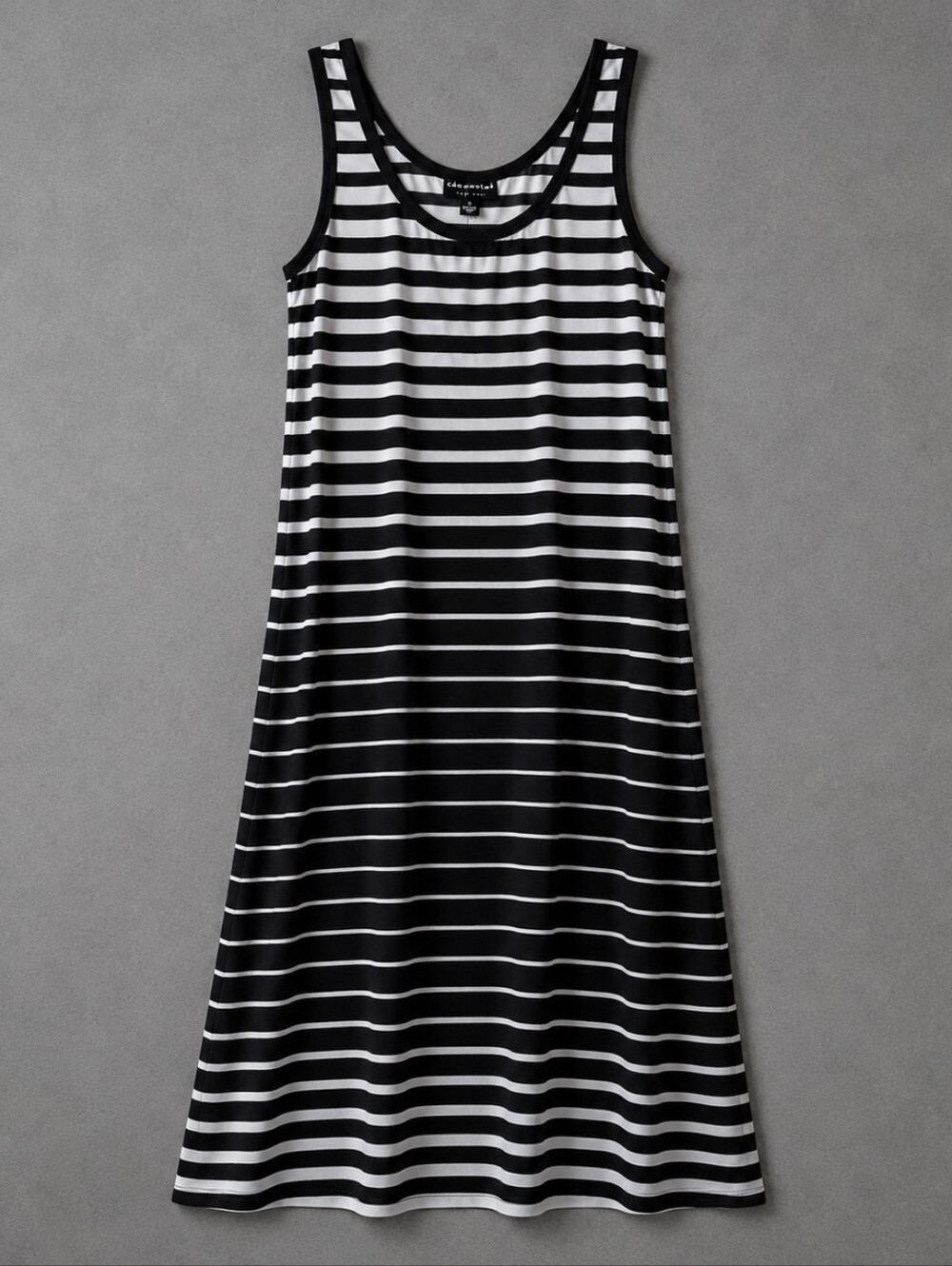 Connected Apparel Black White Striped Maxi Dress Size 10 Sleeveless Stretch Knit